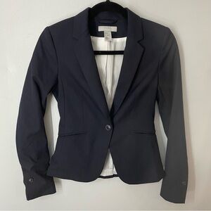 H&M Womens Size 2 Black Blazer Button Closure Pockets Lined Business Casual EUC